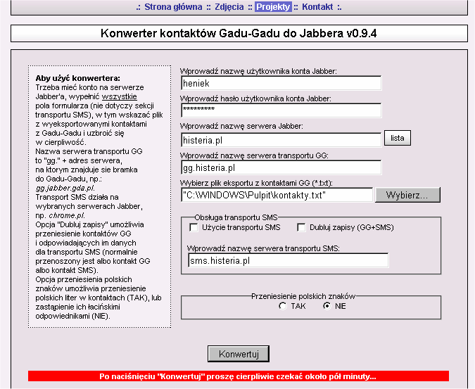 Import kontaktow z pliku GG na serwer Jabber