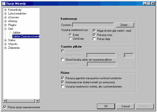 Konfiguracja Jabber Zaawansowane